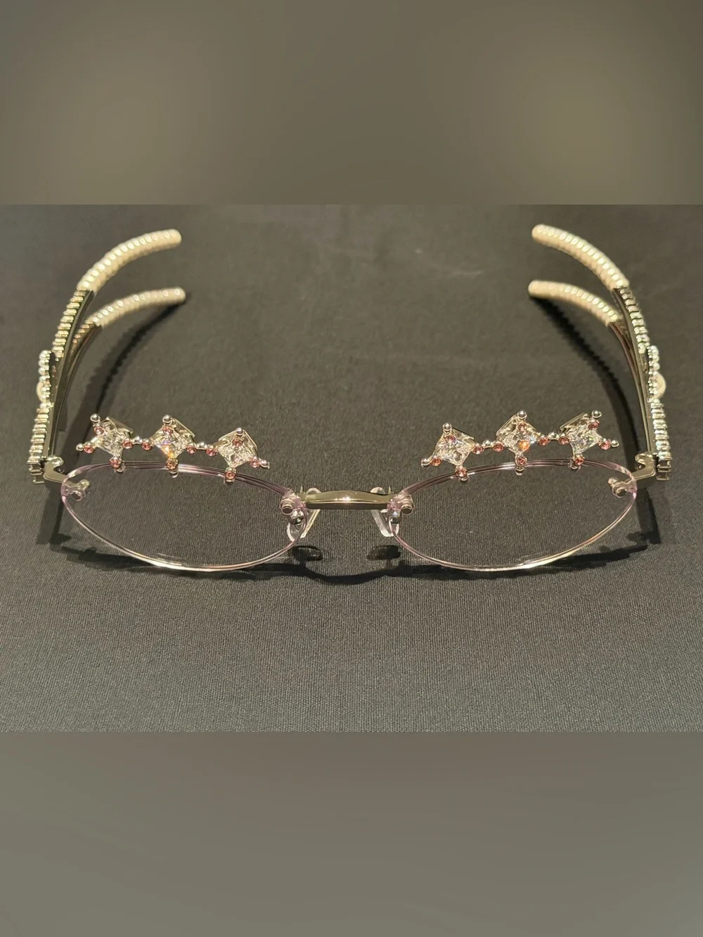 GENTLE MONSTER silver Rimless Crystal-Embellished Glasses with Pink Accents